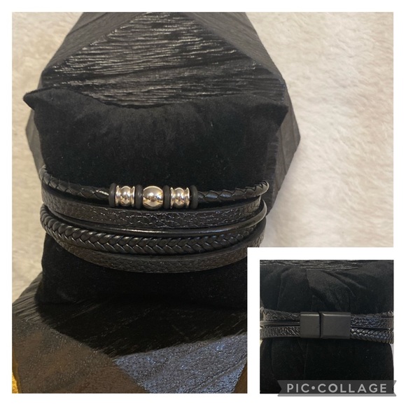 *NEW* Men’s Roman Style Stainless Steel & PU Leather Bracelet. - Picture 1 of 1